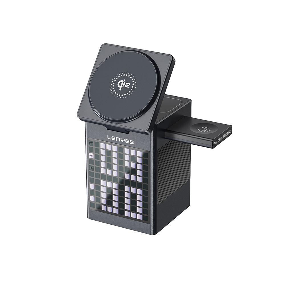 Lenyes PW320 Qi2 Şarj Teknolojili Alarmlı Bluetooth Speaker Özellikli Telefon&Akıllı Saat&Kulaklık 15W 6in1 Kablosuz Şarj Standı Lenyes PW320 Qi2 Şarj Teknolojili Alarmlı Bluetooth Speaker Özellikli Telefon&Akıllı Saat&Kulaklık 15W 6in1 Kablosuz Şarj Standı
